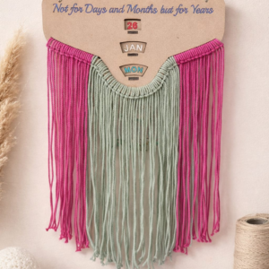Handcrafted Perpetual Wall Hanging Calendar with Macrame | Decorative Wooden Date Display | Made in India