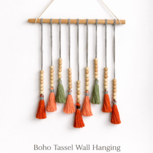 Handcrafted Boho Tassel Wall Hanging with Wooden Beads | Minimal Luxury Macrame Décor | Made in India
